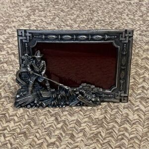 Currier & Ives Pewter Firefighter 3.5x5” Photo Picture Frame MCNY 1992